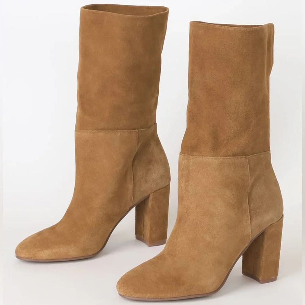 Chinese Laundry Keep Up Honey Brown Suede Leather Mid-Calf High Heel Boot Sz 10